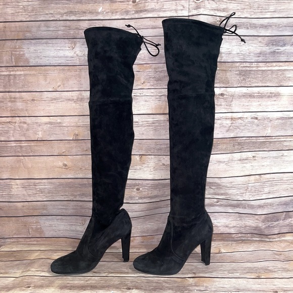 Stuart Weitzman Black Suede Highland Over-the-Knee High Heel Boot 8.5 - Picture 3 of 16